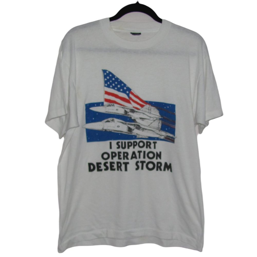 Mens' Vintage "I Support Operation Desert Storm" Single Stitch T-Shirt w/ Flaws